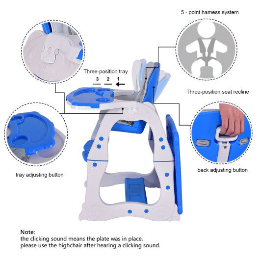 3 in 1 Infant Table and Chair Set Baby High Chair-Blue