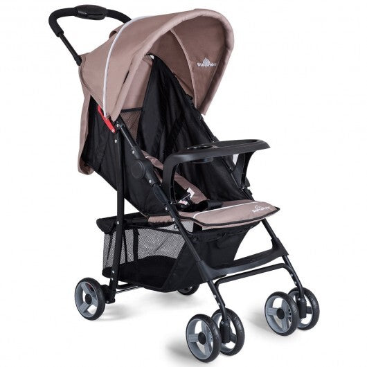 Toddler Travel Stroller for Airplane with Canopy and Adjustable Backrest-Coffee - Color: Brown