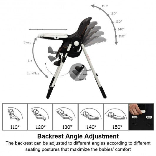 Foldable High chair with Multiple Adjustable Backrest-Black