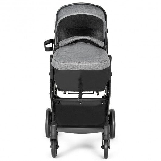 2-in-1 Foldable Pushchair Newborn Infant Baby Stroller-Black