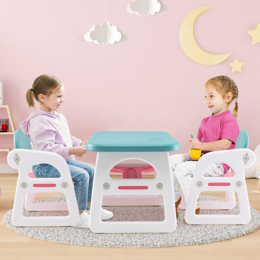 Kids Table and Chair Set with Building Blocks-Gray