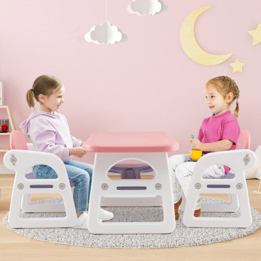 Kids Table and Chair Set with Building Blocks-Gray