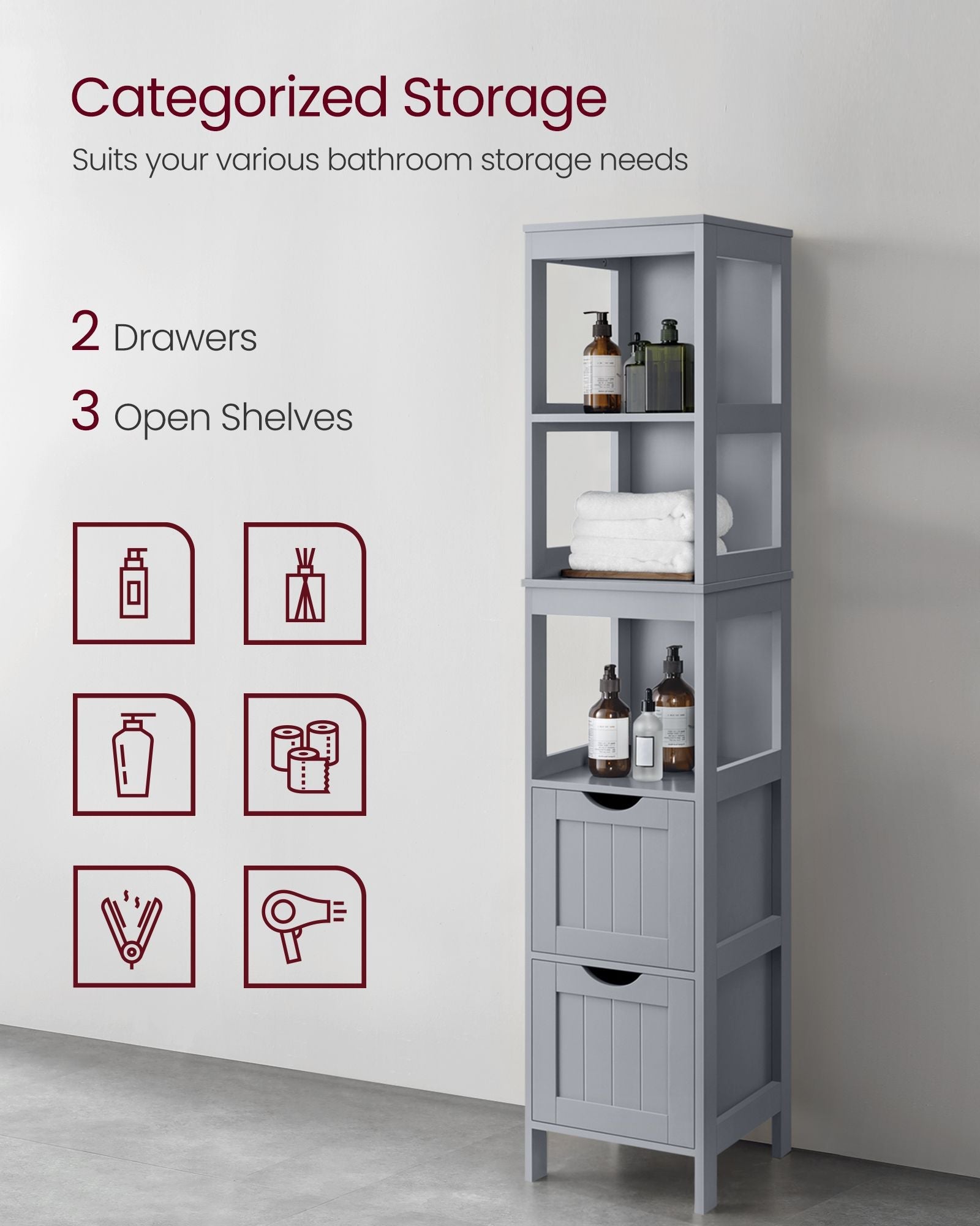Bathroom Floor Cabinet with 2 Removable Drawers