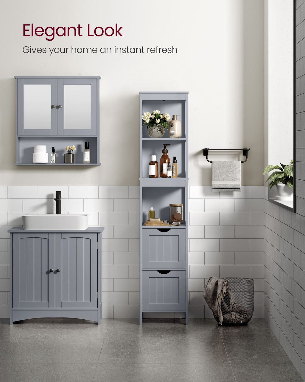 Bathroom Floor Cabinet with 2 Removable Drawers