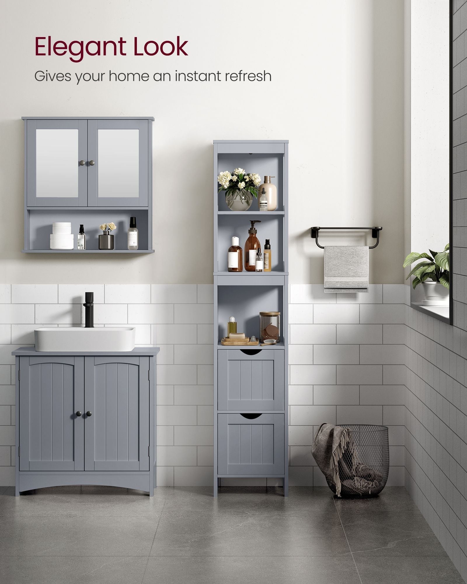 Bathroom Floor Cabinet with 2 Removable Drawers