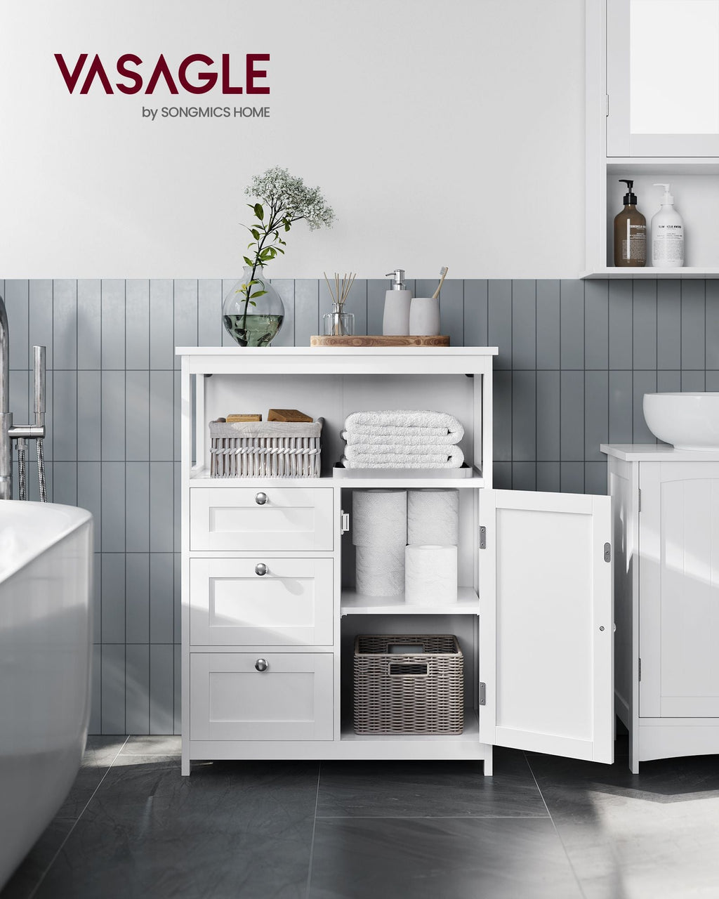 Bathroom Floor Storage Cabinet with 3 Drawers