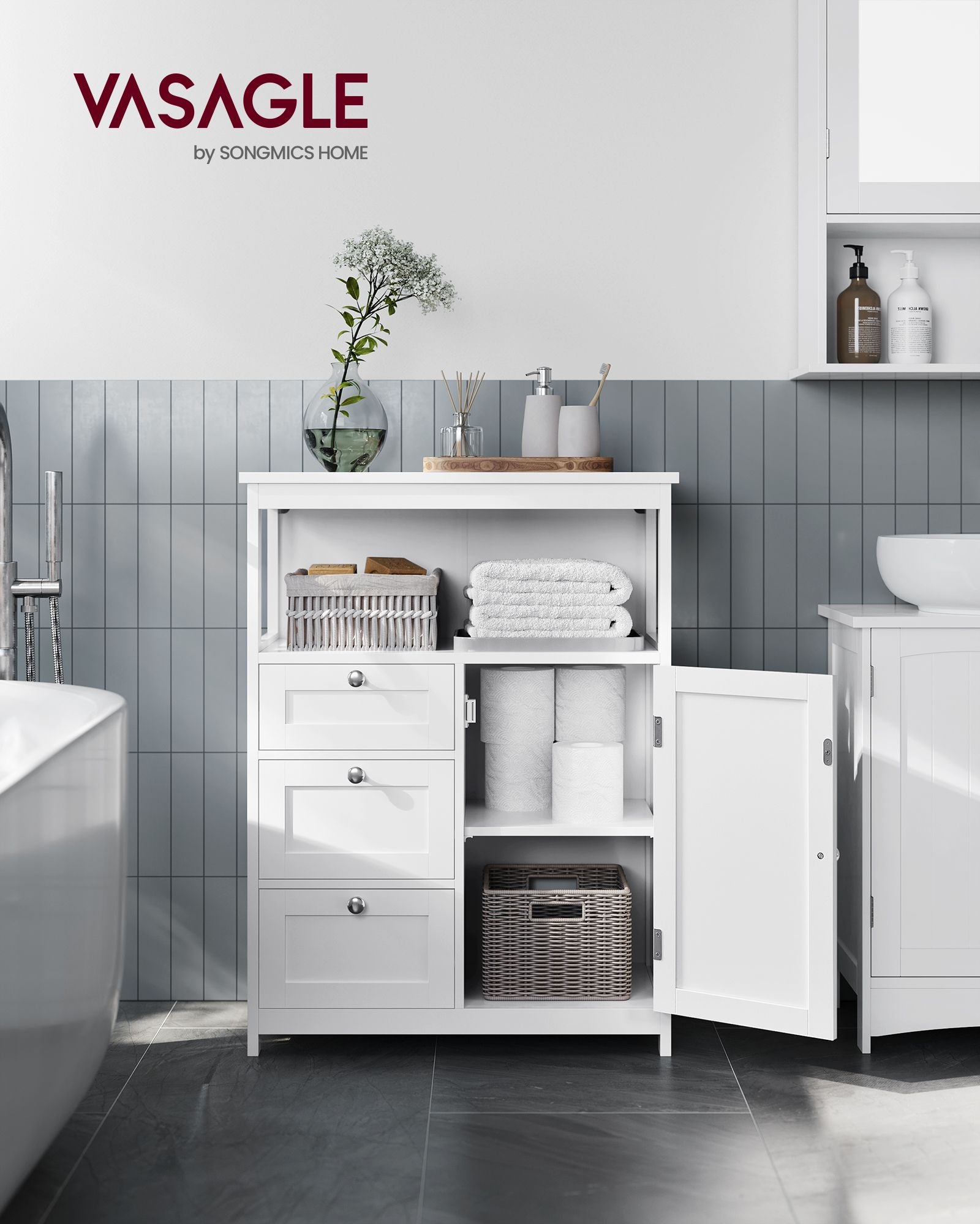 Bathroom Floor Storage Cabinet with 3 Drawers