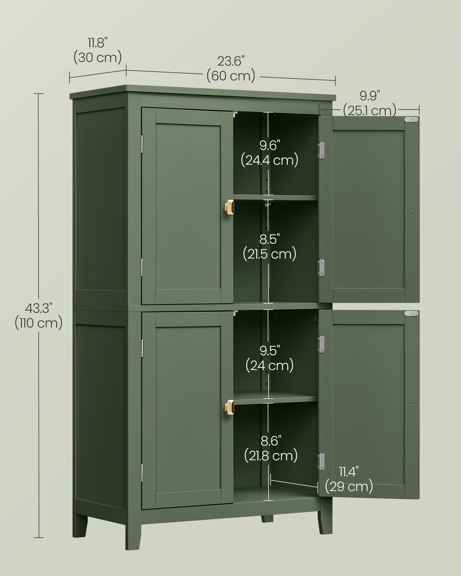 Bathroom Floor Storage Cabinet with 4 Doors