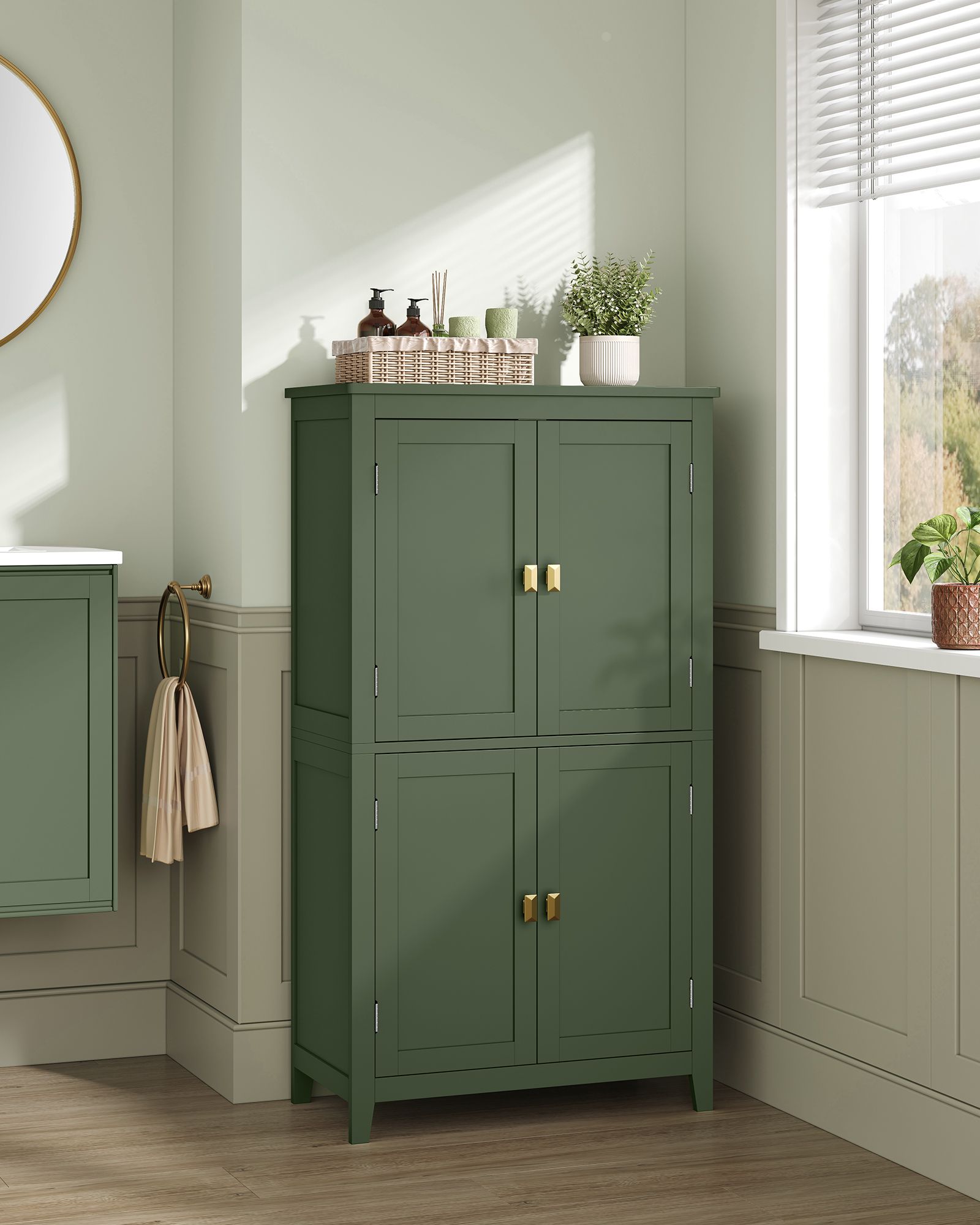 Bathroom Floor Storage Cabinet with 4 Doors