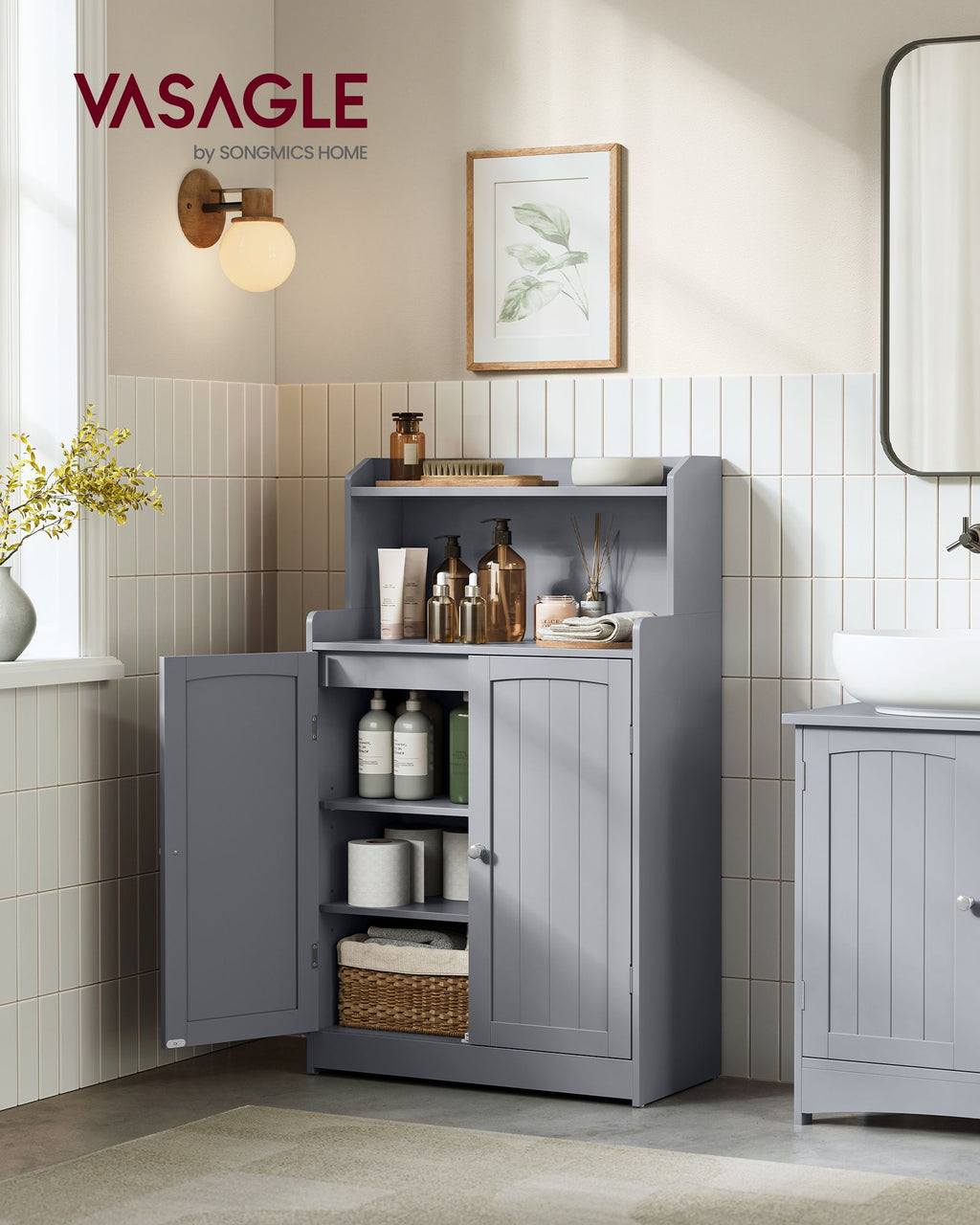 Bathroom Storage Cabinet with 2 Doors, 2 Adjustable Shelves