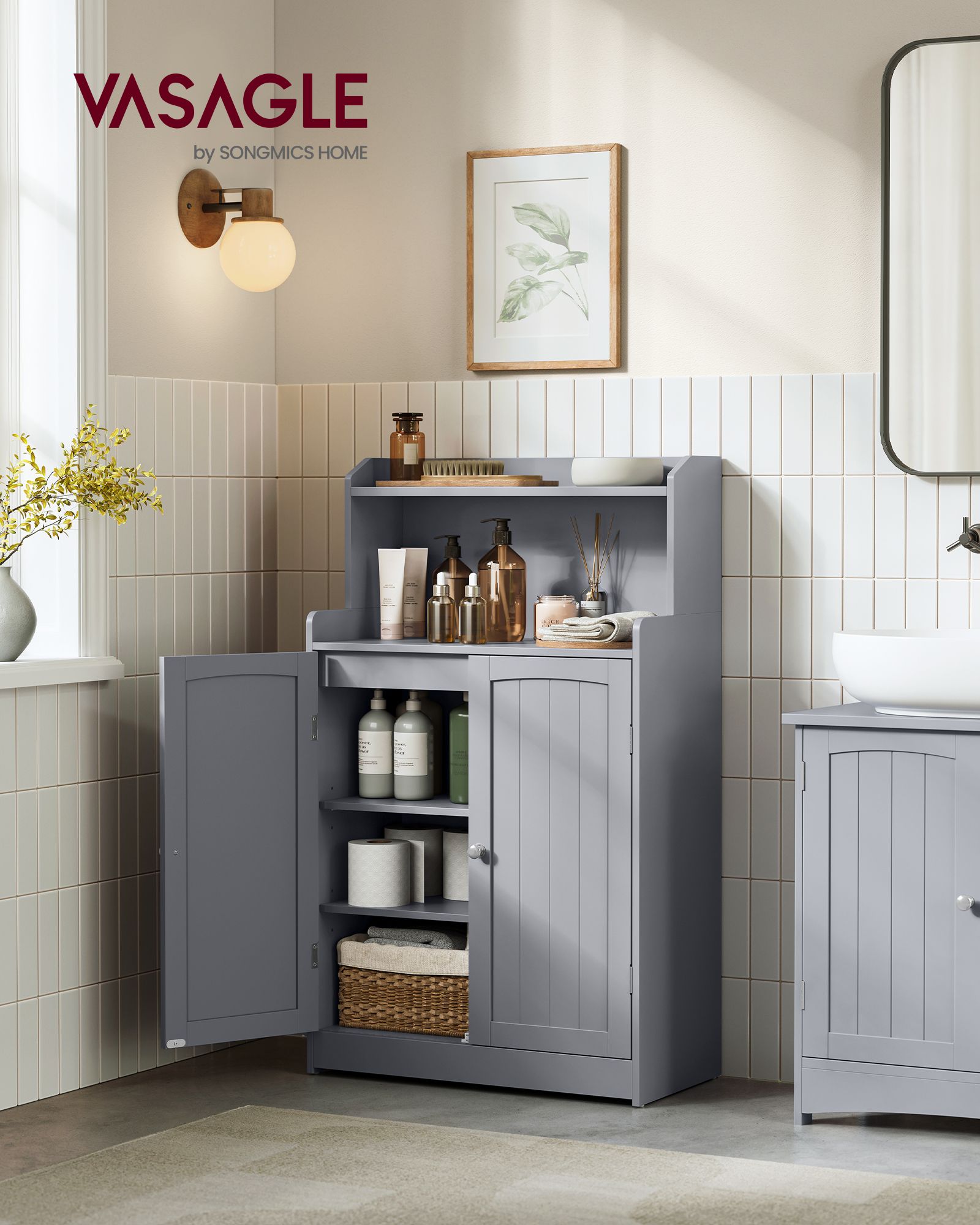 Bathroom Storage Cabinet with 2 Doors, 2 Adjustable Shelves