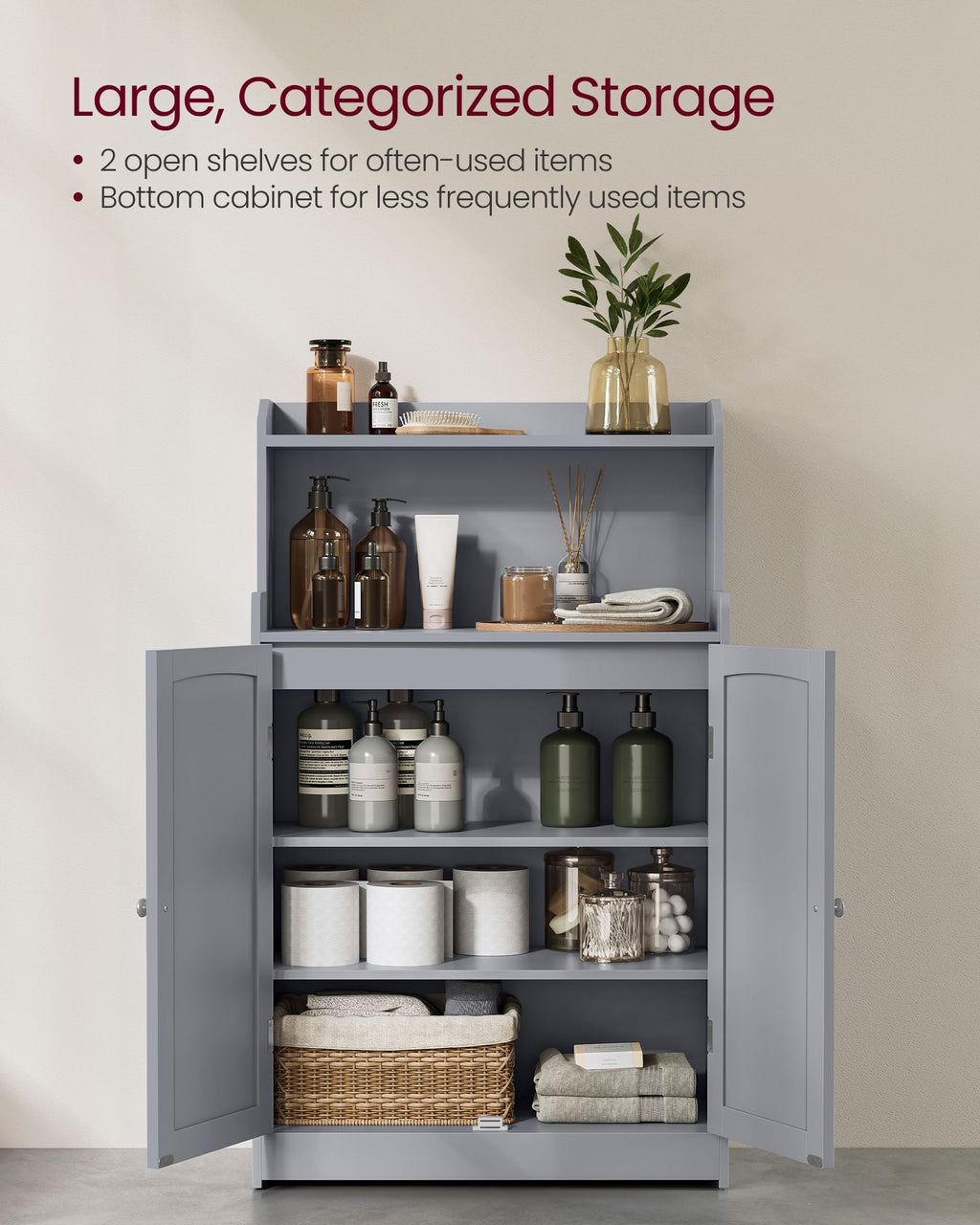 Bathroom Storage Cabinet with 2 Doors, 2 Adjustable Shelves