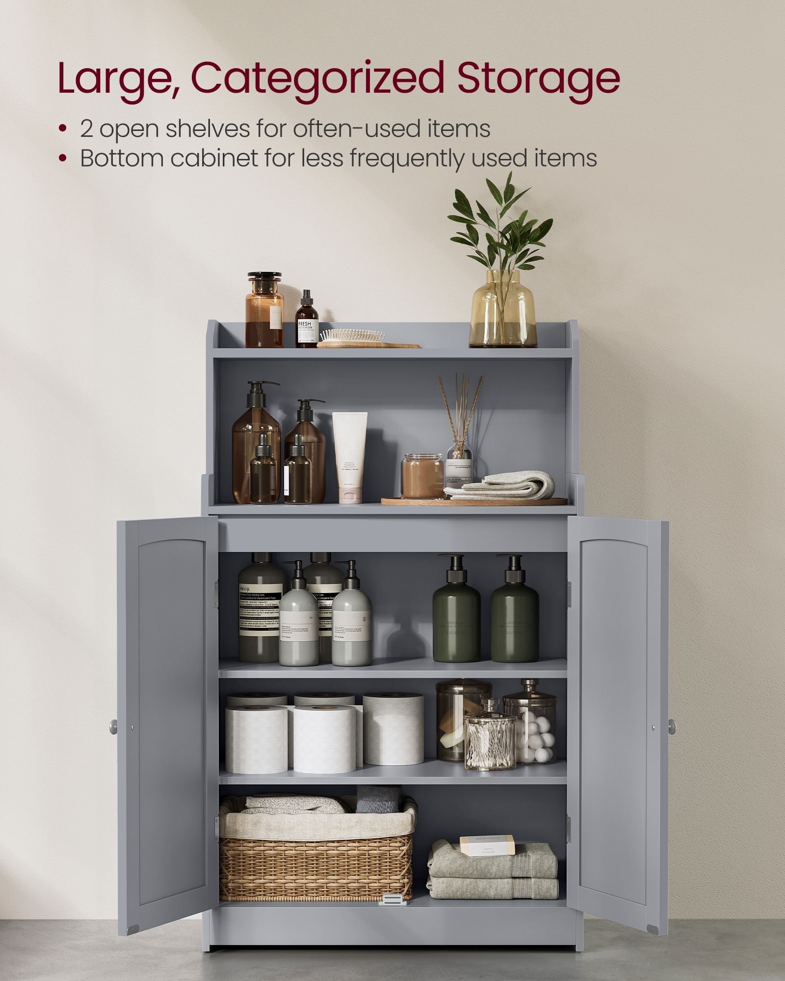 Bathroom Storage Cabinet with 2 Doors, 2 Adjustable Shelves