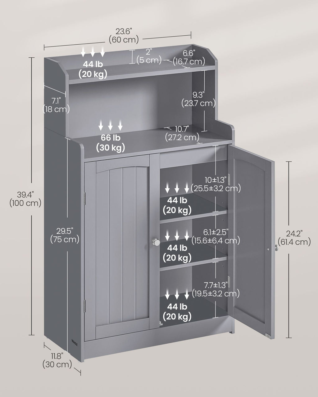 Bathroom Storage Cabinet with 2 Doors, 2 Adjustable Shelves