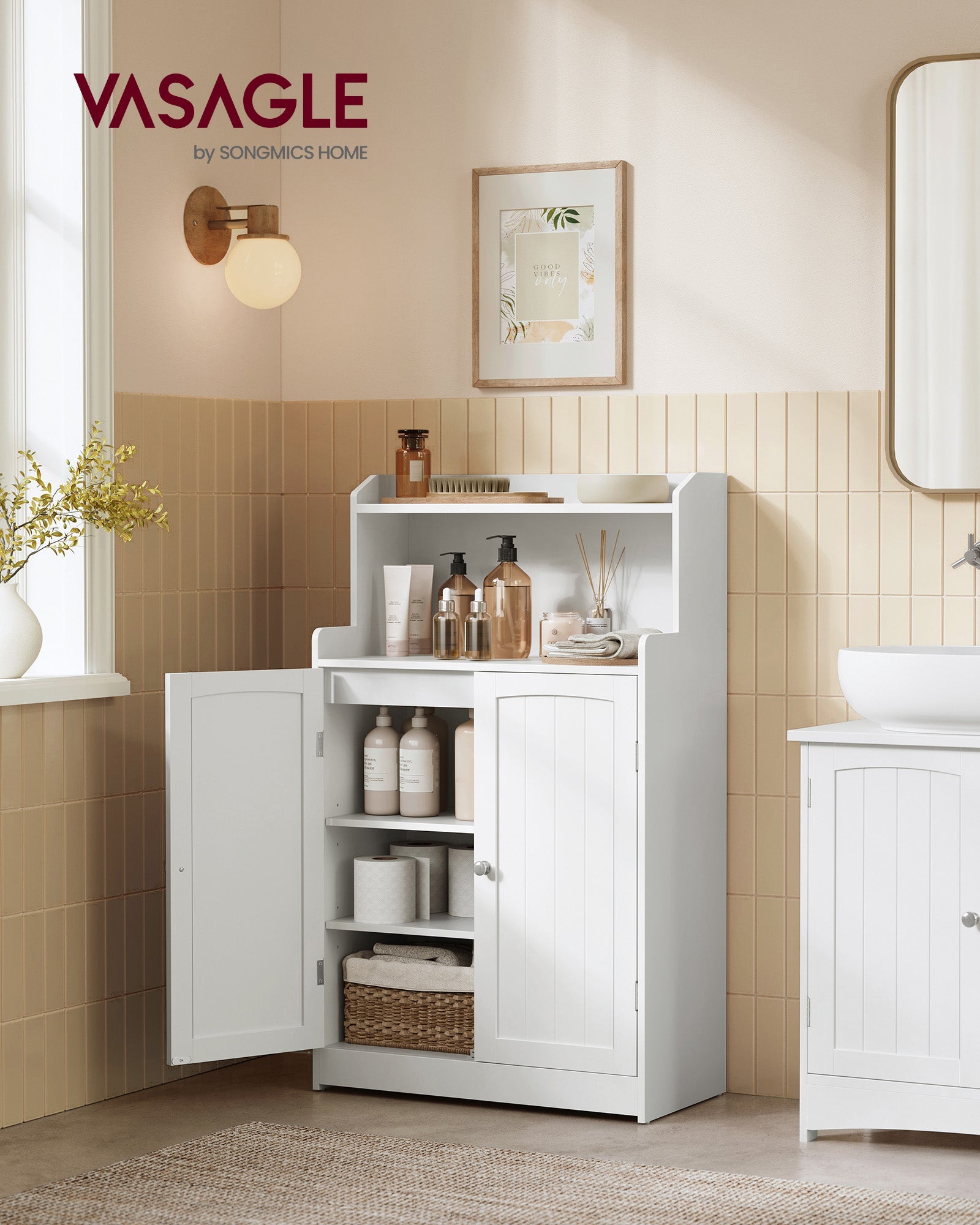 Bathroom Storage Cabinet with 2 Doors, 2 Adjustable Shelves