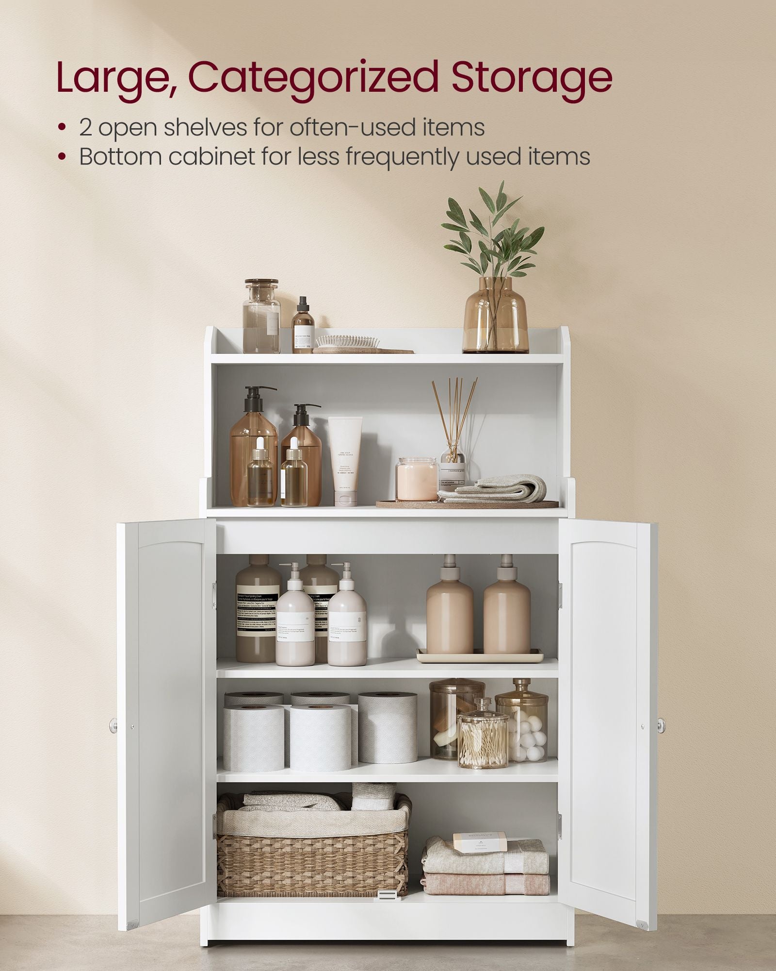 Bathroom Storage Cabinet with 2 Doors, 2 Adjustable Shelves