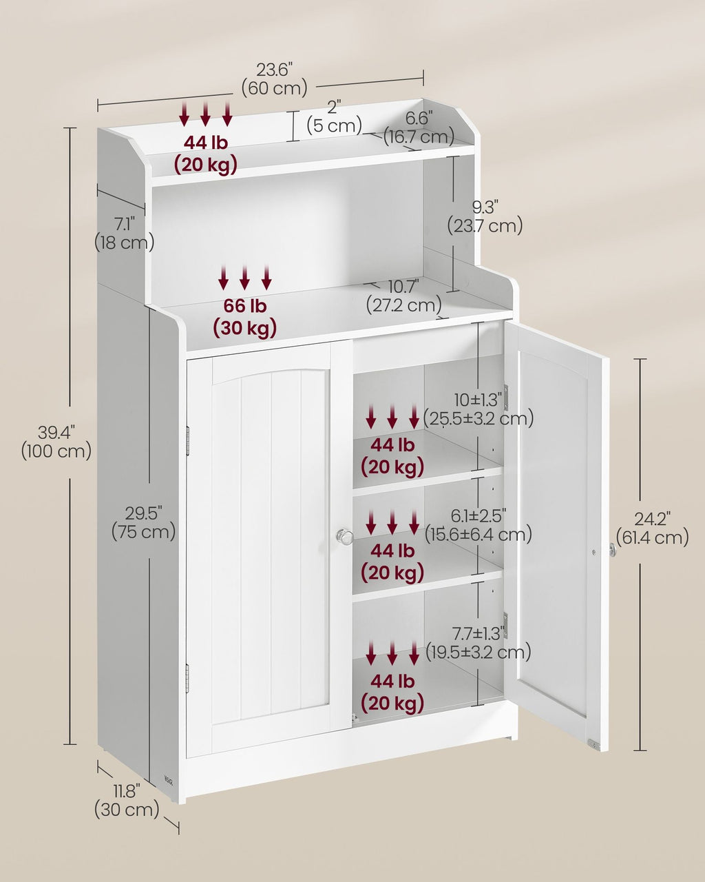 Bathroom Storage Cabinet with 2 Doors, 2 Adjustable Shelves