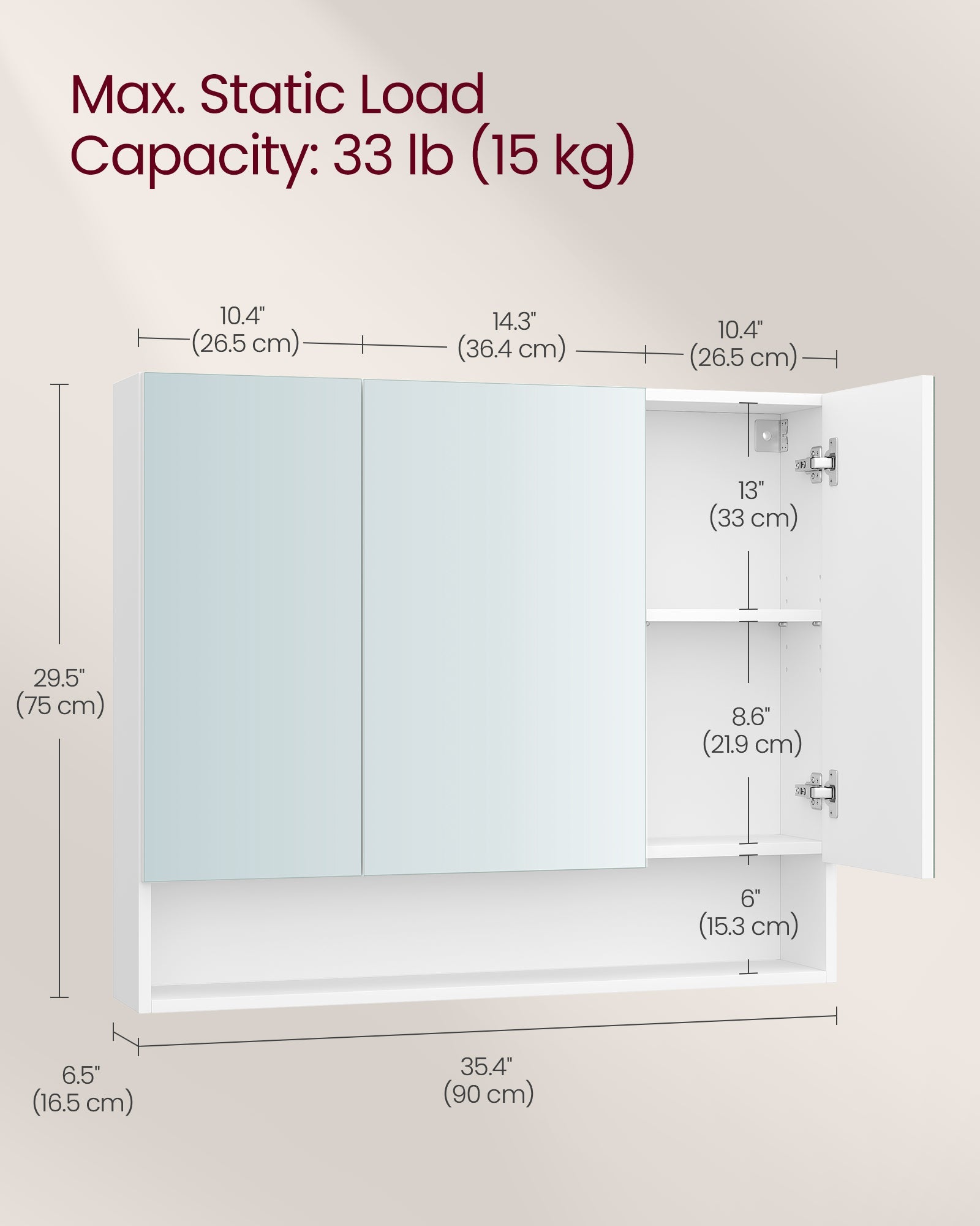 35.4" Wide Bathroom Mirror with Storage