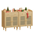 BOHOVEN Collection - Buffet Cabinets, Set of 2, Sideboard Storage Cabinets with Rattan-Like Doors and Drawers