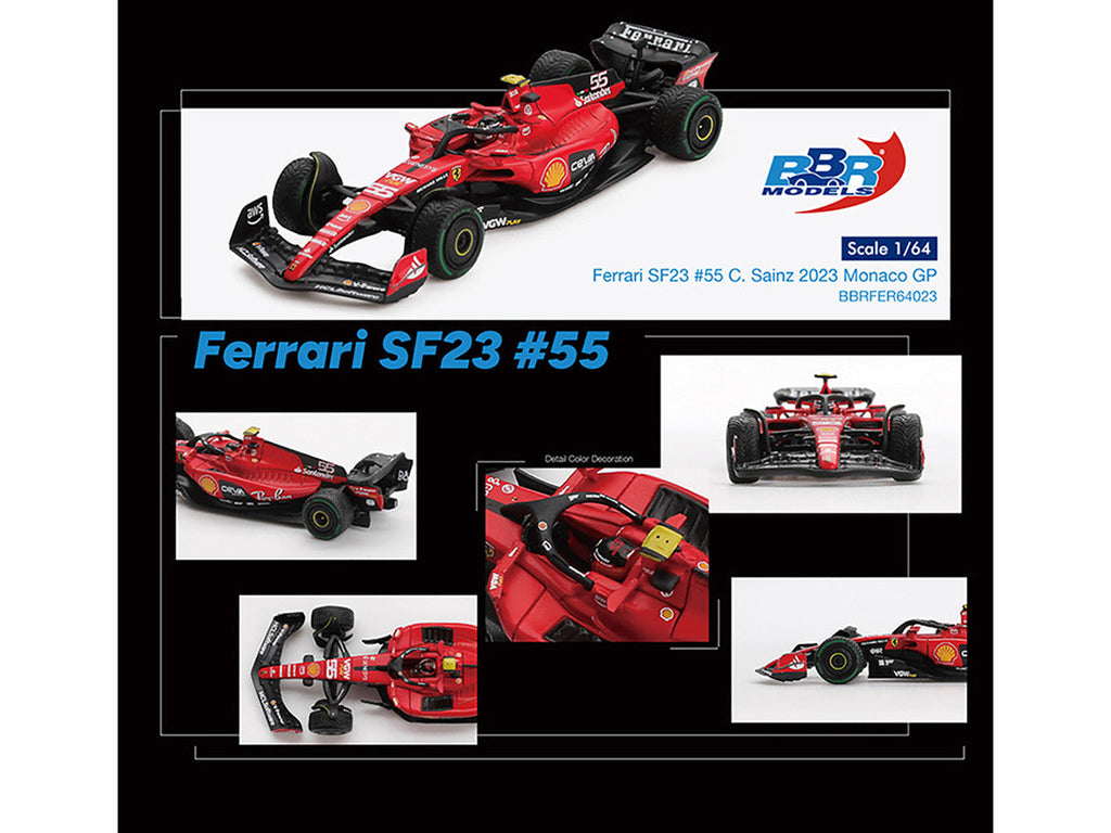 Ferrari SF-23 #55 Carlos Sainz Formula One F1 "Monaco GP" (2023) 1/64 Diecast Model Car by BBR Models