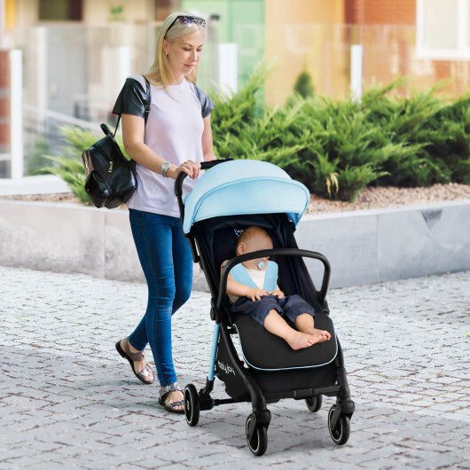One-Hand Folding Portable Lightweight Baby Stroller with Aluminum Frame-Blue - Color: Blue