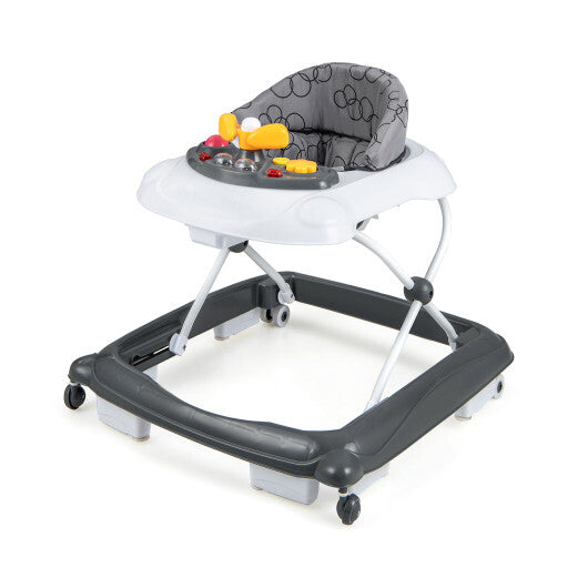 Foldable Baby Walker with 3 Adjustable Heights and Padded Seat-Blue