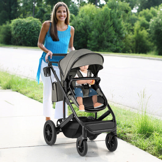 3-in-1 Folding Convertible Newborn Stroller with Detachable Bassinet-Black