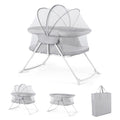 2 in 1 Baby Bassinet with Rocking Motion Foldable Bedside Sleeper with Breathable Mesh-Grey