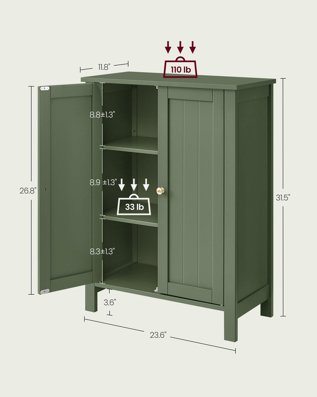 Bathroom Storage Unit with 2 Adjustable Shelves