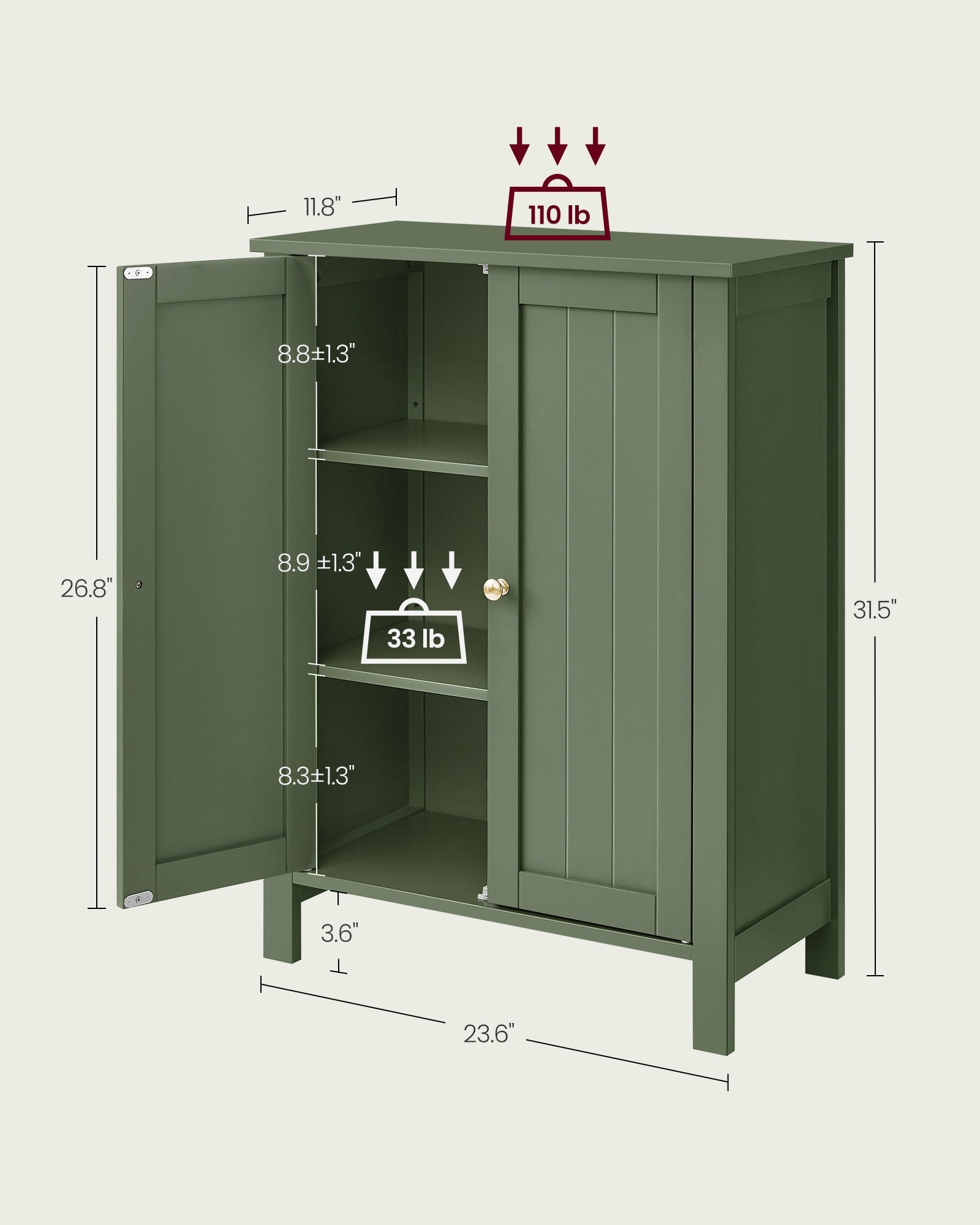 Bathroom Storage Unit with 2 Adjustable Shelves
