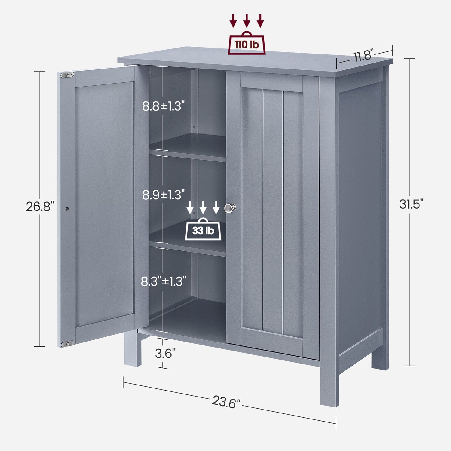 Bathroom Storage Unit with 2 Adjustable Shelves