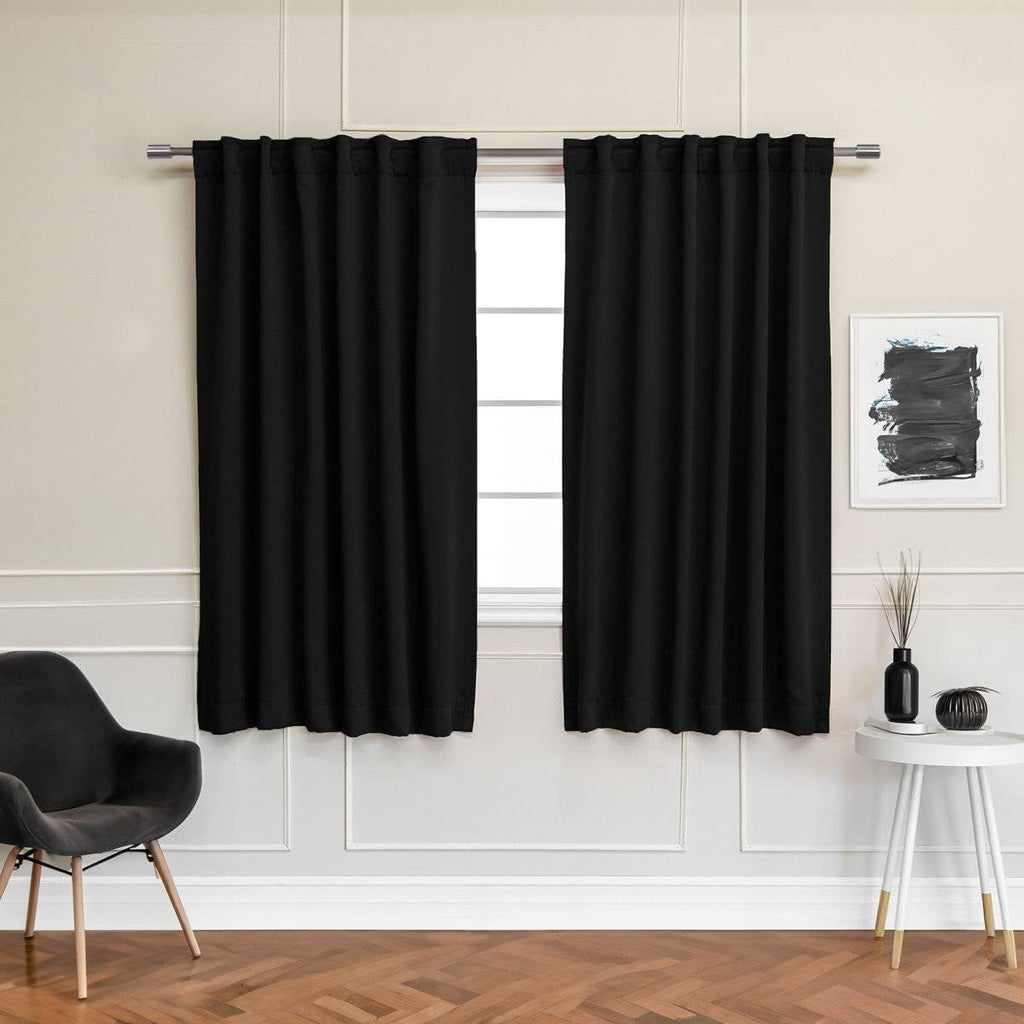 52 x 63 inch Solid Black Thermal Blackout Curtain Panels - Set of 2