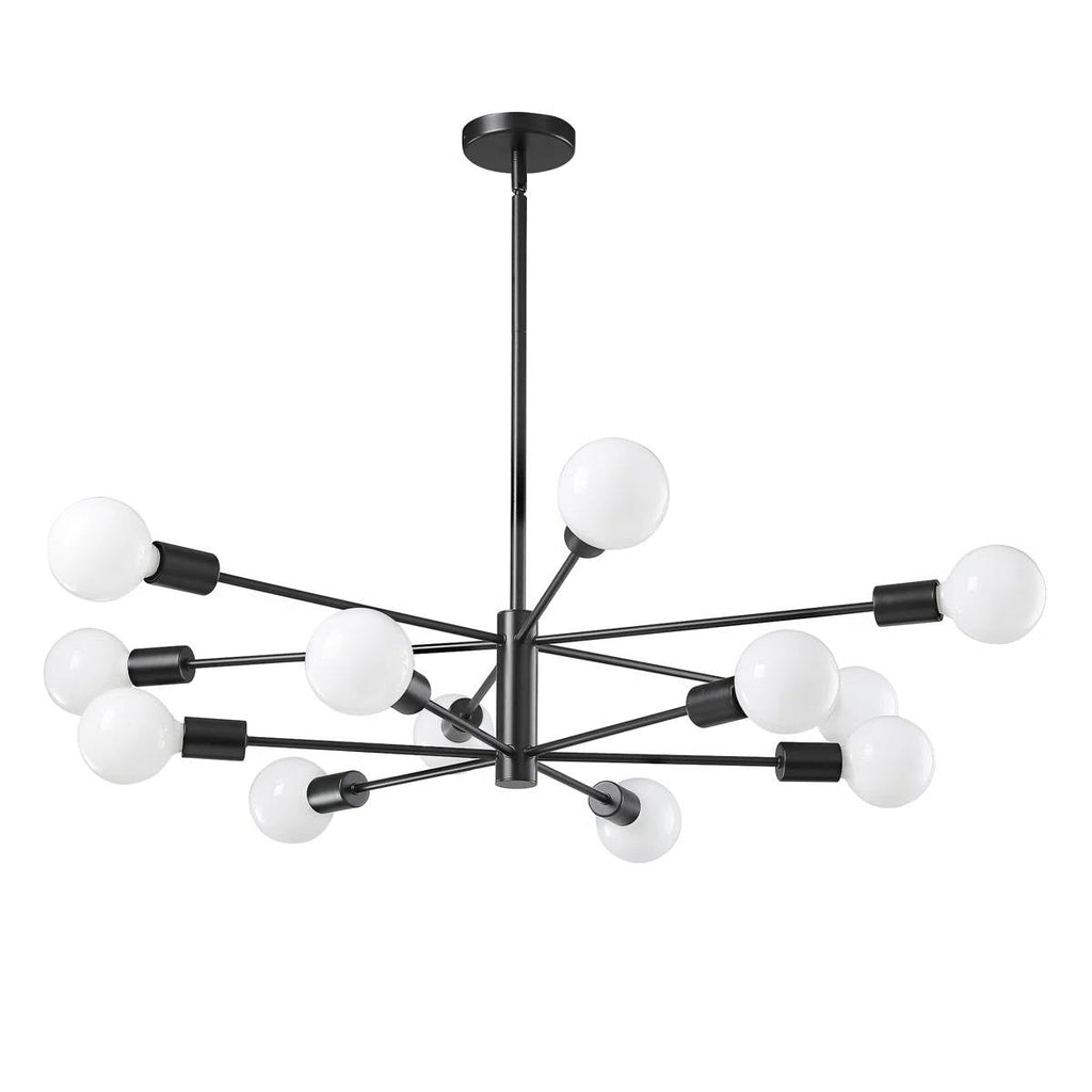 Black 33-inch Modern 12-Light Dimmable Sputnik Chandelier Lamp