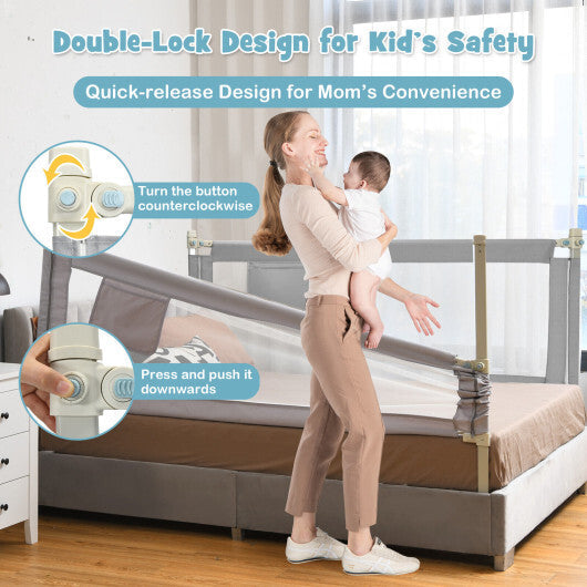 76.8  Inch Baby Bed Rail with Double Safety Child Lock-Gray - Color: Gray