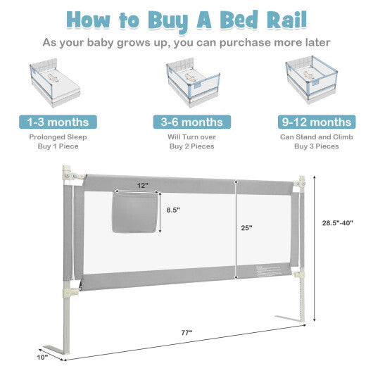 76.8  Inch Baby Bed Rail with Double Safety Child Lock-Gray - Color: Gray