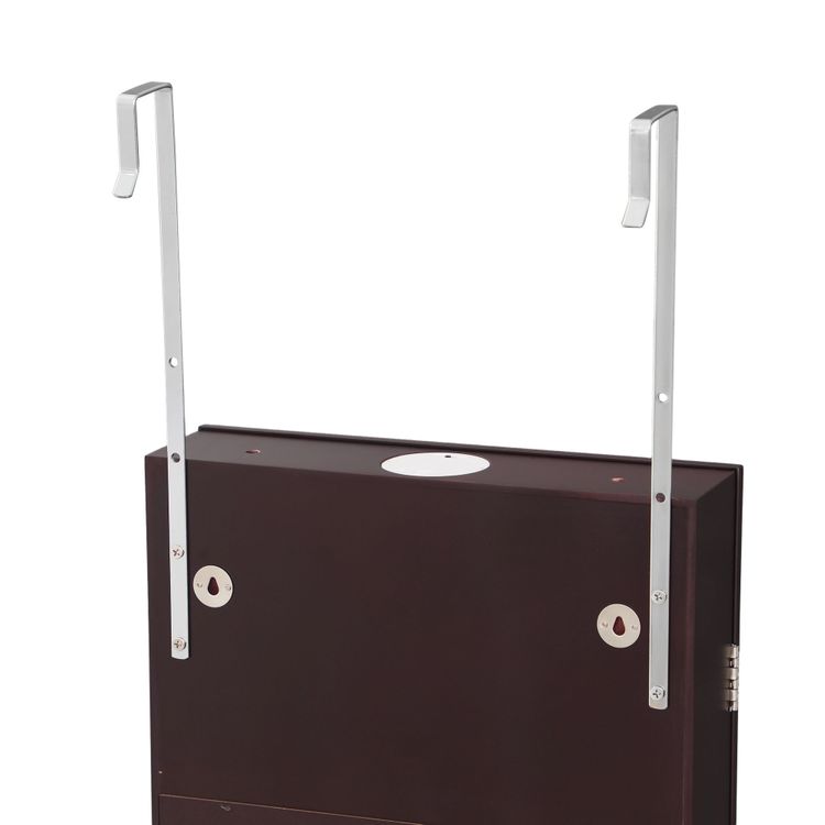 6 LEDs Jewelry Cabinet, Lockable Wall/Door Mounted Jewelry Armoire Organizer with Mirror and 2 Drawers