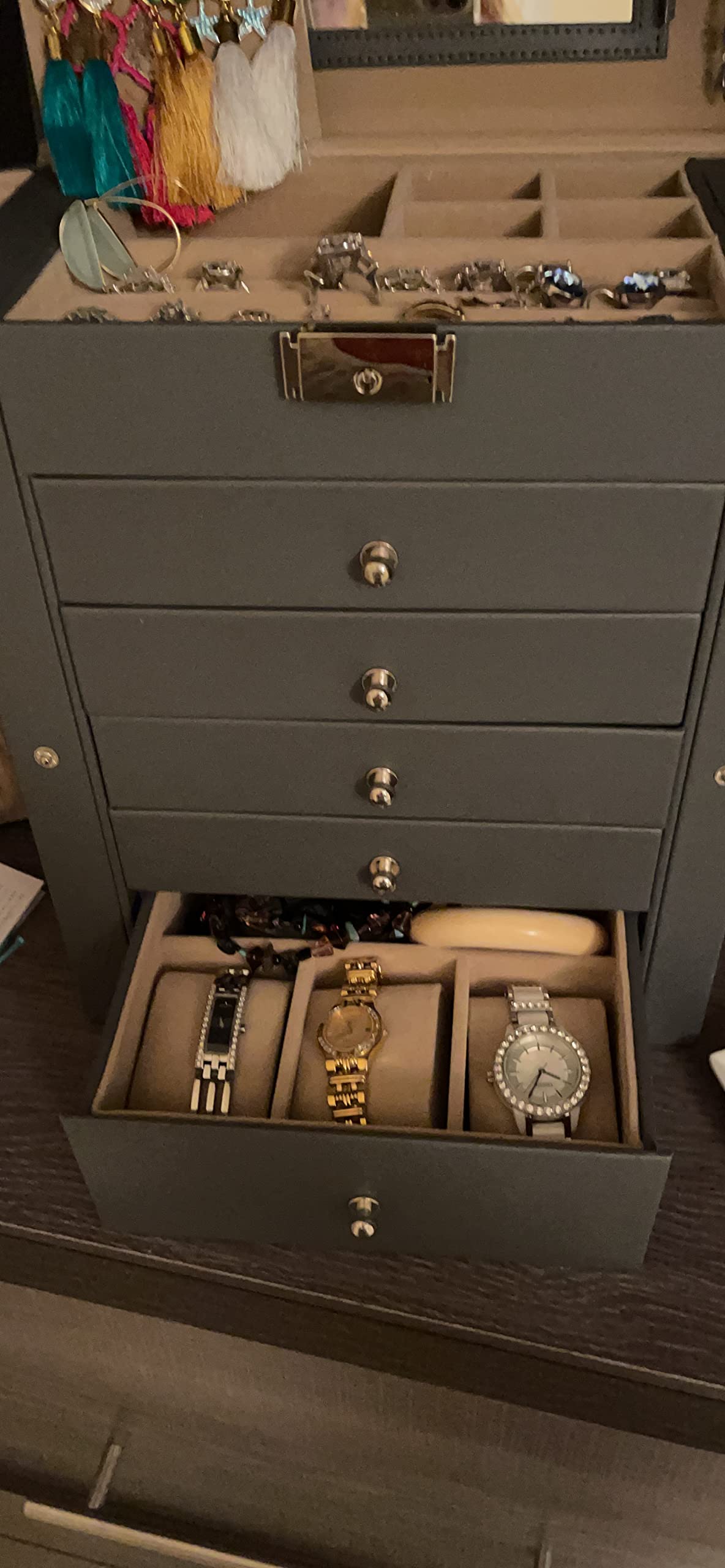 Jewelry Box, 6-Tier Large Jewelry Case with Drawers, Mirror and Lock