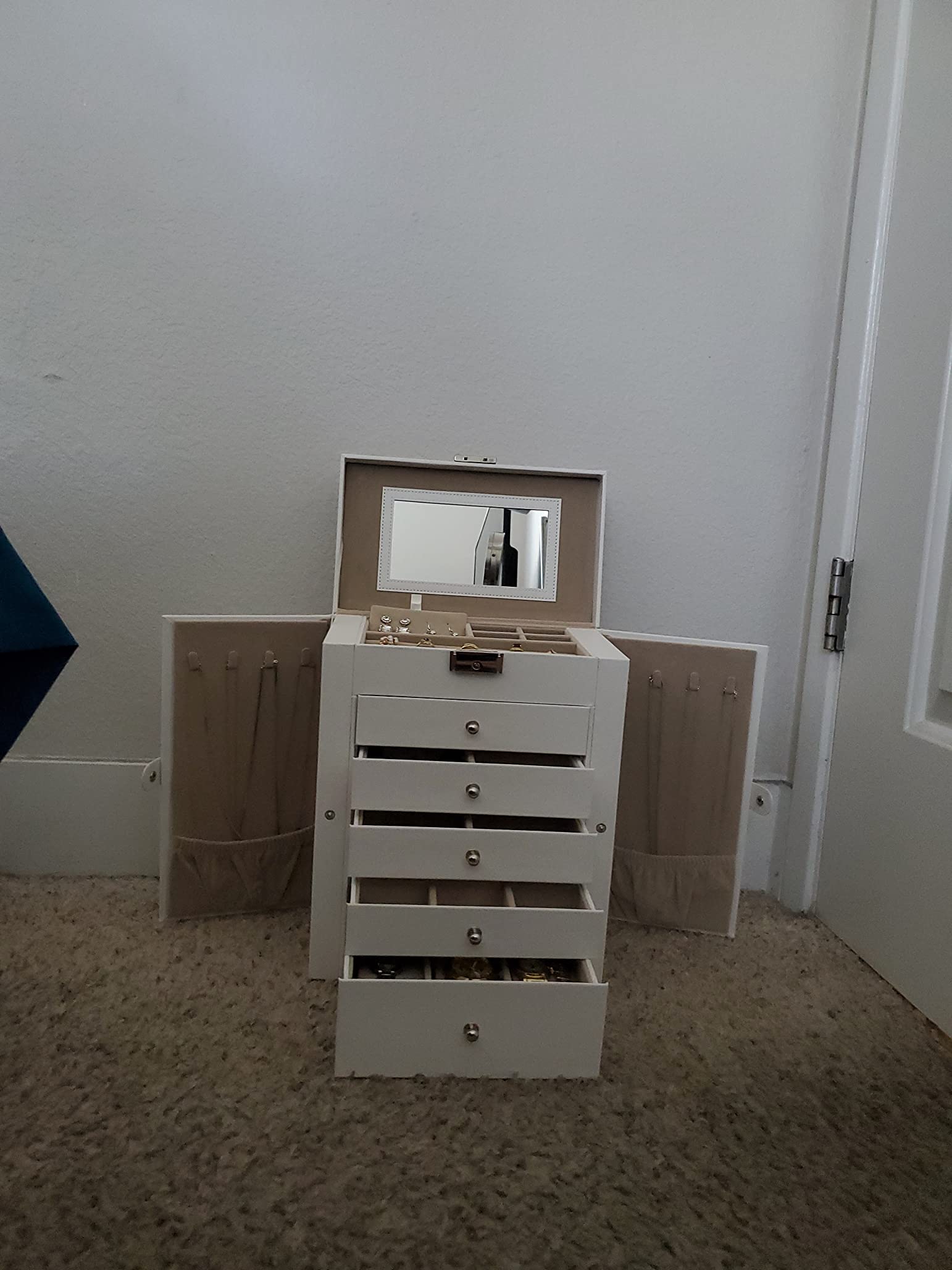 Jewelry Box, 6-Tier Large Jewelry Case with Drawers, Mirror and Lock
