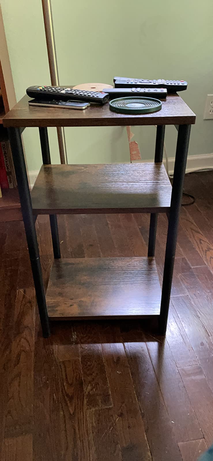 Side Table, End Table with Storage Shelves, 3-Tier Slim Tall Table