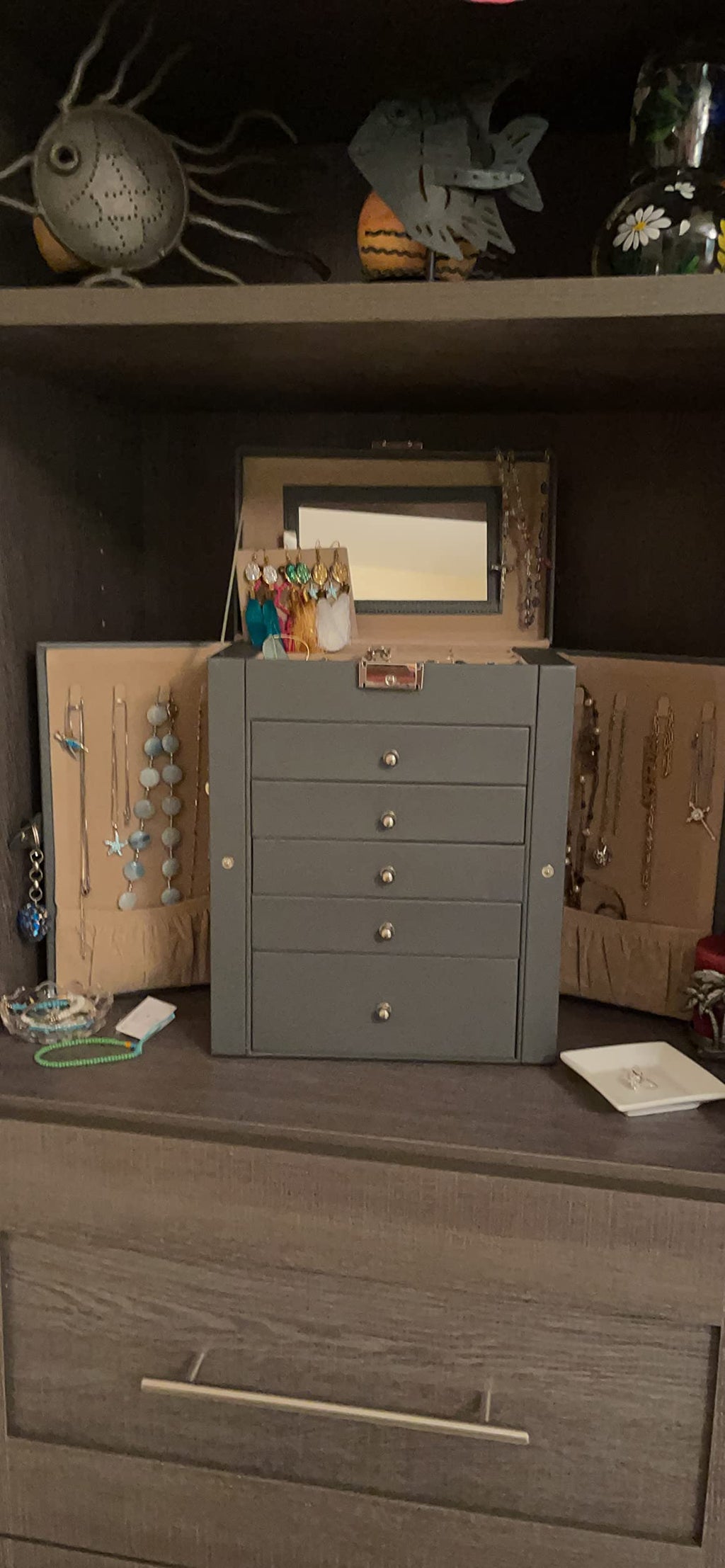 Jewelry Box, 6-Tier Large Jewelry Case with Drawers, Mirror and Lock