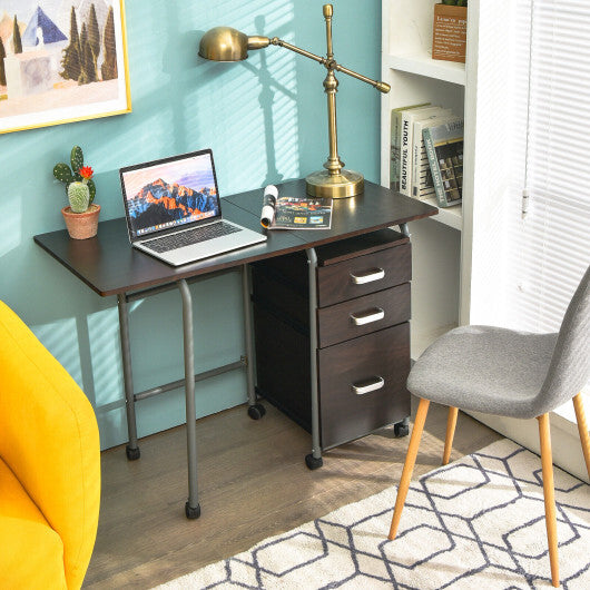 Folding Computer Laptop Desk Wheeled Home Office Furniture-Natural