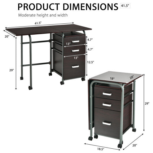 Folding Computer Laptop Desk Wheeled Home Office Furniture-Natural