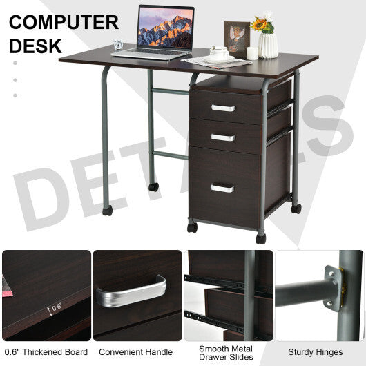 Folding Computer Laptop Desk Wheeled Home Office Furniture-Natural