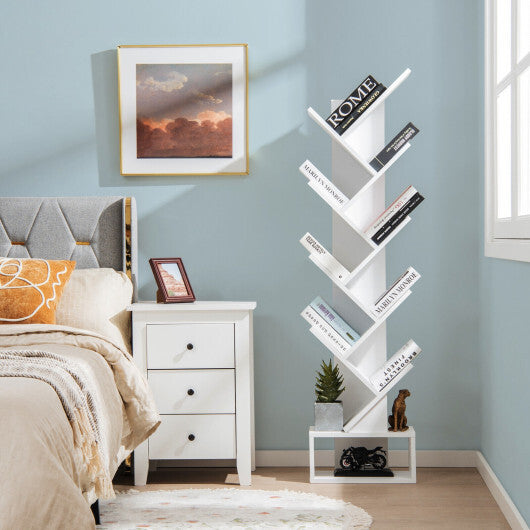 10-Tier Bookshelf with Drawer Free-standing Storage Bookcase-White - Color: White
