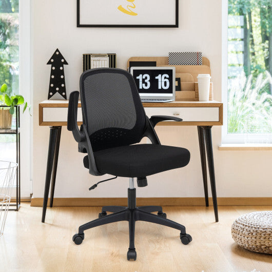 Adjustable Mesh Office Chair Rolling Computer Desk Chair with Flip-up Armrest-Black - Color: Black