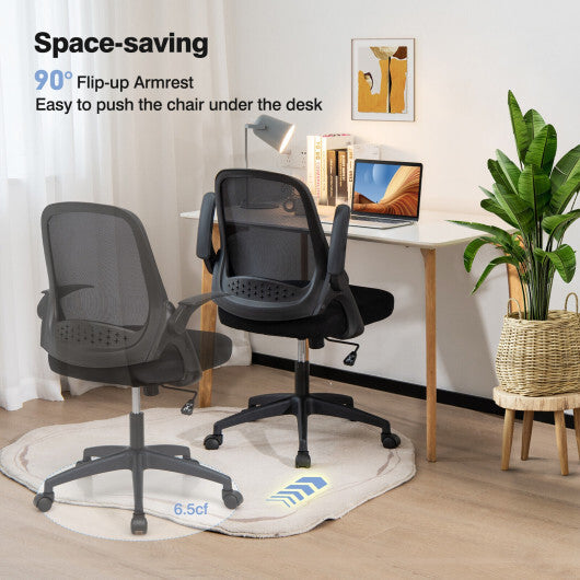 Adjustable Mesh Office Chair Rolling Computer Desk Chair with Flip-up Armrest-Black - Color: Black