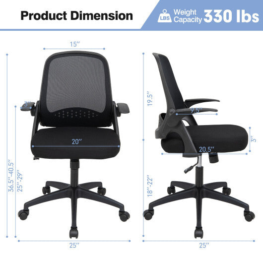 Adjustable Mesh Office Chair Rolling Computer Desk Chair with Flip-up Armrest-Black - Color: Black