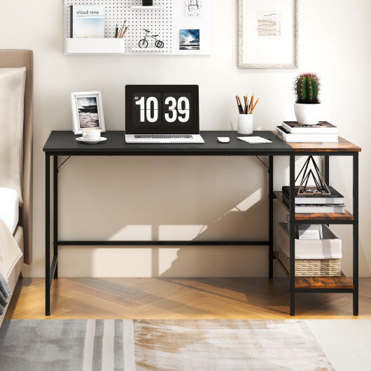 55 Inch Modern Industrial Style Study Writing Desk with 2 Storage Shelves-Brown