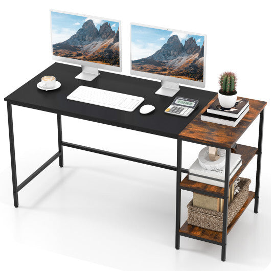 55 Inch Modern Industrial Style Study Writing Desk with 2 Storage Shelves-Brown
