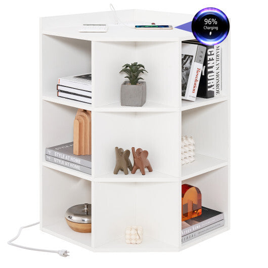 3-Tier Corner Cabinet with Charging Station for Bedroom-Natural